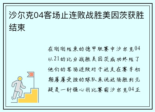沙尔克04客场止连败战胜美因茨获胜结束